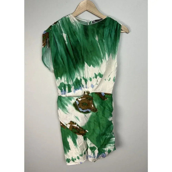 Zara Asymmetrical Printed Mini Dress Multicolor Size Small Lined Women’s - Picture 1 of 8